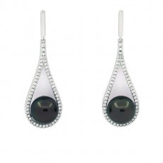 Aretes de Plata y 2 Perlas de Tahiti 1 Redonda & 1 Semi-Redonda C 9.7 mm