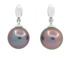 Aretes de Oro blanco 18Kl y 2 Perlas de Tahiti Redondas A 8.5 mm