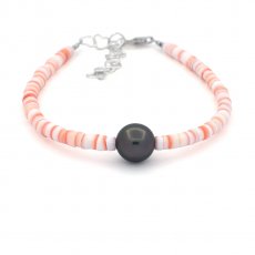 Pulsera de Conchas y 1 Perla de Tahiti Semi-Redonda C 8.2 mm