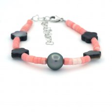 Pulsera de Conchas y 1 Perla de Tahiti Redonda C 9 mm