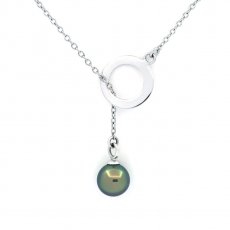 Rhodiated Sterling Silver Necklace and 1 Tahitian Pearl C 9.8 mm