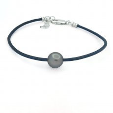 Pulsera de Cuero y 1 Perla de Tahiti Semi-Redonda C 11.5 mm