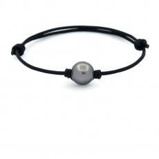 Pulsera de Cuero y 1 Perla de Tahiti Redonda C 10.8 mm