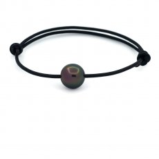 Pulsera de Cuero y 1 Perla de Tahiti Semi-Redonda C 10.9 mm