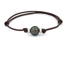 Pulsera de Cuero y 1 Perla de Tahiti Semi-Barroca B 9.7 mm