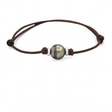 Pulsera de Algodn Encerado y 1 Perla de Tahiti Anillada C 10.6 mm
