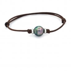 Pulsera de Algodn Encerado y 1 Perla de Tahiti Anillada C 10.5 mm