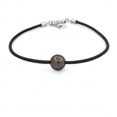 Pulsera de Cuero y 1 Perla de Tahiti Semi-Redonda C 11 mm