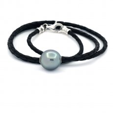 Collar de Cuero y 1 Perla de Tahiti Semi-Barroca C 13.2 mm