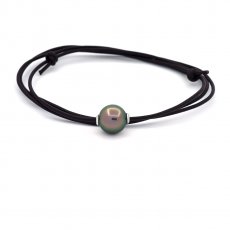 Collar de Cuero y 1 Perla de Tahiti Rodonda C 11.4 mm