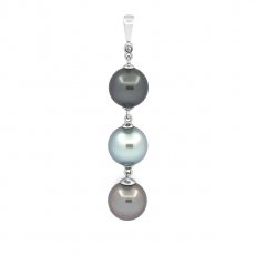 Colgante de Plata y 3 Perlas de Tahiti Redondas y Semi-Redondas C de 9.3 mm