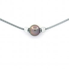 Rhodiated Sterling Silver Bracelet and 1 Tahitian Pearl Near-Round B 9.7 mm