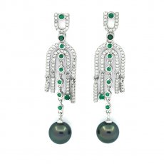 Aretes de Plata y 2 Perlas de Tahiti Redondas C 8.3 mm