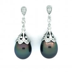 Aretes de Plata y 2 Perlas de Tahiti Semi-Barrocas B/C 11.7 mm