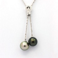 Cadena de Plata y 2 Perlas de Tahiti Redondas C 11.2 mm