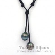 Collar de Cuero y 2 Perlas de Tahiti Anilladas C 12.1 y 12.3 mm