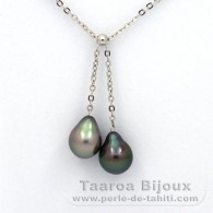 Collar de Plata y 2 Perlas de Tahiti Semi-Barrocas B 8.7 y 9 mm