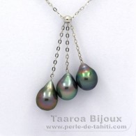 Collar de Plata y 3 Perlas de Tahiti Semi-Barrocas B de 8.5 a 8.7 mm