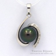 Colgante de Plata y 1 Perla de Tahiti Semi-Redonda C 9.1 mm