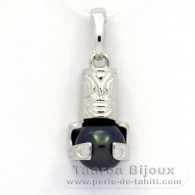 Colgante de Plata y 1 Perla de Tahiti Redonda C 8.8 mm
