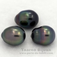 Lote de 3 Perlas de Tahiti Semi-Barrocas C de 8.8 a 9 mm
