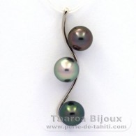 Colgante de Plata y 3 Perlas de Tahiti Redondas C de 8.8 a 8.9 mm