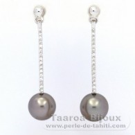 Aretes de Plata y 2 Perlas de Tahiti Redondas C 9 mm