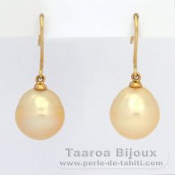 Aretes de Oro 18Kl y 2 Perlas de Australia Semi-Barrocas C 11 mm
