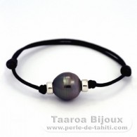Pulsera de Algodn y 1 Perla de Tahiti Anillada C 13.4 mm