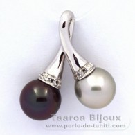Colgante de Plata y 2 Perlas de Tahiti Redondas C 9.8 y 9.9 mm