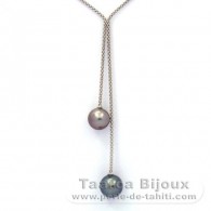 Collar de Plata y 2 Perlas de Tahiti Redondas C 10.9 y 11.5 mm