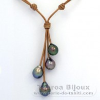 Collar de Cuero y 4 Perlas de Tahiti Semi-Barrocas B+ de 10.1 a 10.5 mm