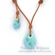 Collar de Cuero y 2 Larimar - 6.7 y 2.2 gr