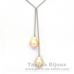 Collar de Plata y 2 Perlas de Australia Semi-Barrocas C 13.9 y 14.4 mm