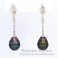 Aretes de Plata y 2 Perlas de Tahiti Anilladas C 9.5 mm