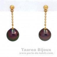 Aretes de Oro 18K y 2 Perlas de Tahiti Semi-Barrocas A 9.1 mm