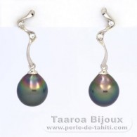 Aretes de Plata y 2 Perlas de Tahiti Semi-Barrocas B 8.5 mm