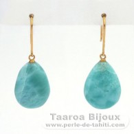 Aretes de Oro 18K y 2 Larimar - 16.5 x 12 x 5.5 mm - 3.44 gr