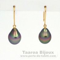 Aretes de Oro 18Kl y 2 Perlas de Tahiti Semi-Barrocas B 9.1 mm