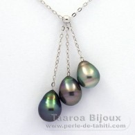 Collar de Plata y 3 Perlas de Tahiti Anilladas B de 8.5 a 8.7 mm