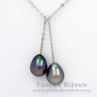 Collar de Plata y 2 Perlas de Tahiti Semi-Barrocas B 9.5 y 9.9 mm