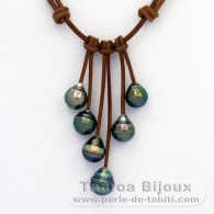 Collar de Cuero y 6 Perlas de Tahiti Anilladas C de 9.9 a 10.4 mm