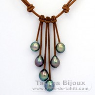 Collar de Cuero y 6 Perlas de Tahiti Semi-Barrocas C de 9.6 a 9.9 mm