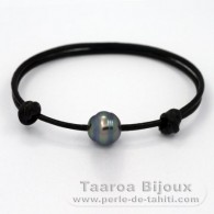 Pulsera de Cuero y 1 Perla de Tahiti Anillada C 10.8 mm