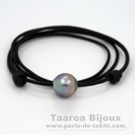 Collar de Cuero y 1 Perla de Tahiti Semi-Barroca C 13.6 mm