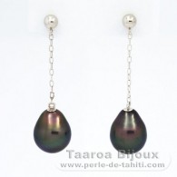 Aretes de Oro 14Kl y 2 Perlas de Tahiti Semi-Barrocas A/B 8 mm