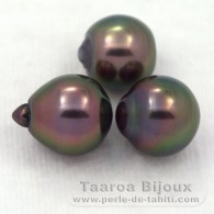 Lote de 3 Perlas de Tahiti Semi-Barrocas B de 9.1 a 9.4 mm