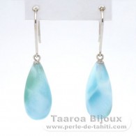 Aretes de Oro Blanco 14Kl y 2 Larimar - 17.5 x 7.5 mm - 3.05 gr