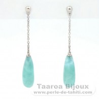 Aretes de Plata y 2 Larimar - 18 x 7 x 6.5 mm - 2.6 gr