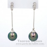 Aretes de Plata y 2 Perlas de Tahiti Semi-Barrocas B 8.6 mm